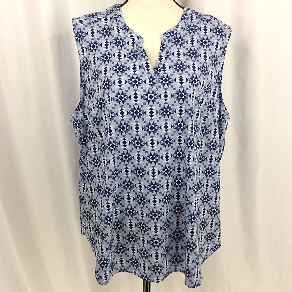 Eddie Bauer Escapelite Sleeveless Tank Top Womens Size 2XL Blue Aztec Travel - Picture 2 of 8